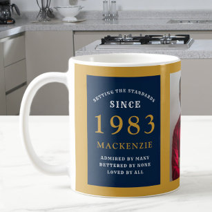 40th Birthday 1983青い金ゴールド追加の名前フォト コーヒーマグカップ