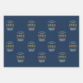 40th Birthday 1983青い金ゴールド追加の名前 ラッピングペーパーシート (正面)