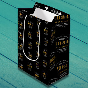 40th Birthday 1984ブラック金ゴールドシックエレガント ミディアムペーパーバッグ