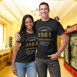 40th Birthday 1984名前を追加ブラック金ゴールドパーティー Tシャツ