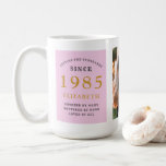 40th Birthday 1985ピンクグレー名写真大 コーヒーマグカップ<br><div class="desc">これらの特別な人々のための大きなピンクとグレーの写真のマグカップ。提供さカスタマイズれたテンプレートを使用して簡単に文字と写真。設定標準範囲の一部。</div>