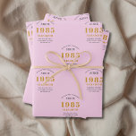 40th Birthday 1985名前を追加ピンクグレー ラッピングペーパーシート<br><div class="desc">特別パーソナライズされたな人のためのその誕生祝いの包装紙デザイン。このヴィンテージレトロスタイルピンクとグレーのデザインに名前を追加カスタム誕生日プレゼント。名前と年を提供されたテンプレートで簡単に編集。素晴らしいカスタム誕生日プレゼント。その店で利用可能なパーティーお祝いのための他のギフトとパーティー供給。</div>
