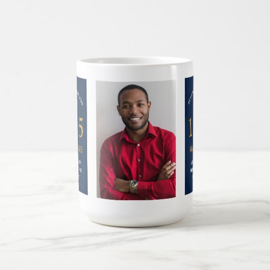 40th Birthday 1985青い金ゴールド名前を追加フォトラージ コーヒーマグカップ (中央)