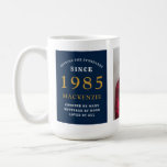 40th Birthday 1985青い金ゴールド名前を追加フォトラージ コーヒーマグカップ<br><div class="desc">その特別な人々のための大きな青と金ゴールドの写真のマグカップ。提供さカスタマイズれたテンプレートを使用して簡単に文字と写真。設定標準範囲の一部。</div>