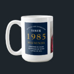 40th Birthday 1985青い金ゴールド名前を追加フォトラージ コーヒーマグカップ<br><div class="desc">その特別な人々のための大きな青と金ゴールドの写真のマグカップ。提供さカスタマイズれたテンプレートを使用して簡単に文字と写真。設定標準範囲の一部。</div>