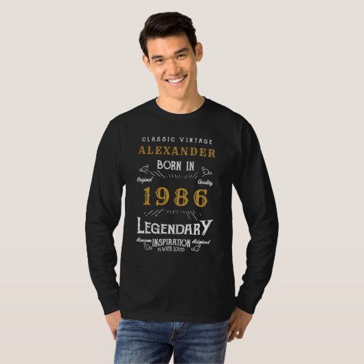 40th Birthday 1986 Add Name Black Gold Legendary Tシャツ (正面フル)