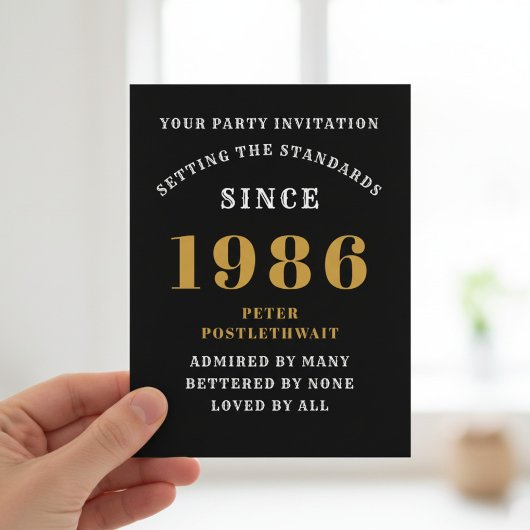 40th Birthday 1986 Black Gold Invitation ポストカード