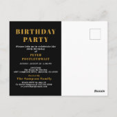 40th Birthday 1986 Black Gold Invitation ポストカード (裏面)