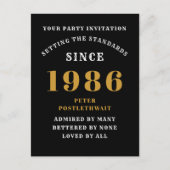 40th Birthday 1986 Black Gold Invitation ポストカード (正面)