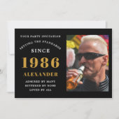 40th Birthday 1986 Black Gold Personalized Photo 招待状 (正面)