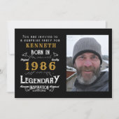 40th Birthday 1986 Vintage Black Gold Personalized 招待状 (正面)