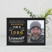 40th Birthday 1986 Vintage Black Gold Personalized 招待状 (スタンド正面)