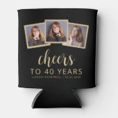 40th Birthday 3-Photoブラック金ゴールドスクリプト応援 缶クーラー (正面)