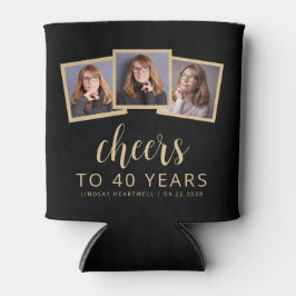 40th Birthday 3-Photoブラック金ゴールドスクリプト応援 缶クーラー