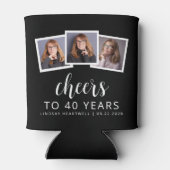40th Birthday 3-Photoブラック金ゴールドスクリプト応援 缶クーラー (裏面)