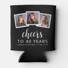 40th Birthday 3-Photo白黒スクリプト応援 缶クーラー