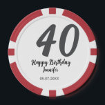 40th birthday add name date year black テンプレートgo ポーカーチップ<br><div class="desc">編集可能デザイン</div>