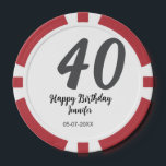 40th birthday add name date year black テンプレートgo ポーカーチップ<br><div class="desc">編集可能デザイン</div>