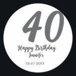 40th birthday add name date year black テンプレートgo ラウンドシール<br><div class="desc">編集可能デザイン</div>