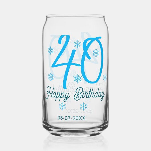 40th birthday add name date year blue template ガラス缶 (正面)