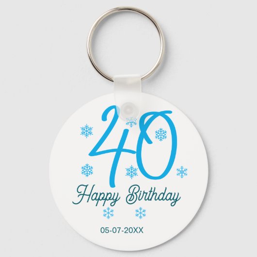 40th birthday add name date year blue template キーホルダー (正面)