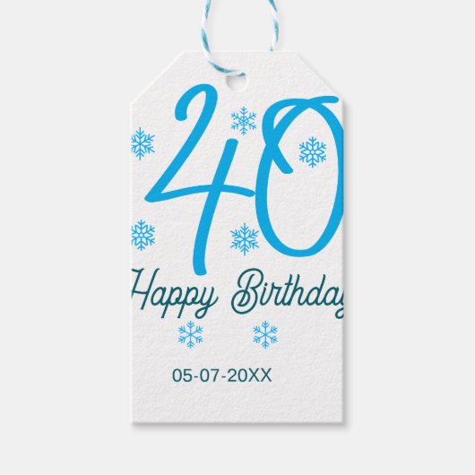 40th birthday add name date year blue template ギフトタグ (正面)
