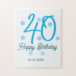 40th birthday add name date year blue template ジグソーパズル