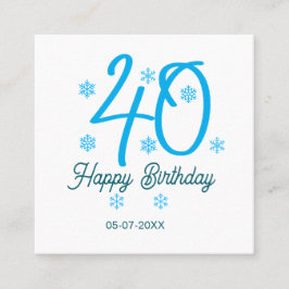40th birthday add name date year blue template スクエア名刺