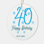 40th birthday add name date year blue template セラミックオーナメント (左)