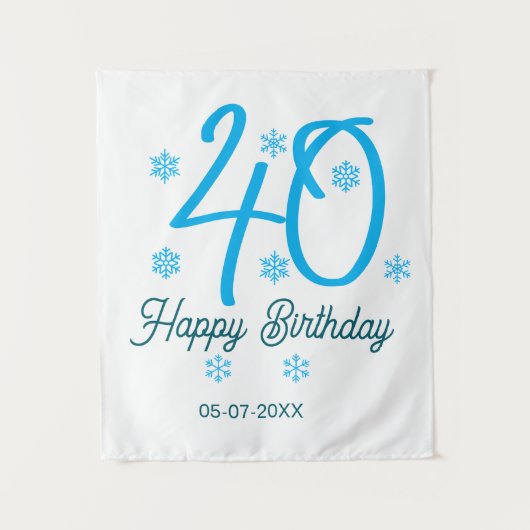 40th birthday add name date year blue template タペストリー (正面)