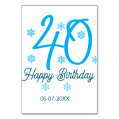 40th birthday add name date year blue template テーブルナンバー (裏面)