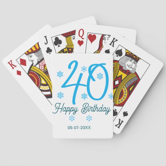 40th birthday add name date year blue template トランプ (裏面)