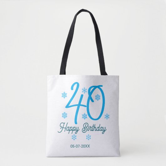 40th birthday add name date year blue template トートバッグ (正面)