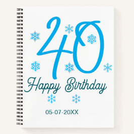40th birthday add name date year blue template ノートブック
