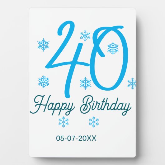 40th birthday add name date year blue template フォトプラーク (正面)