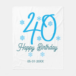 40th birthday add name date year blue template フリースブランケット