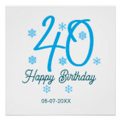 40th birthday add name date year blue template ポスター (正面)