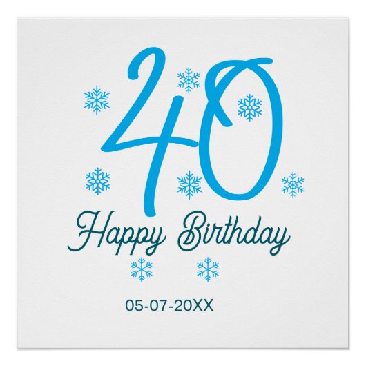 40th birthday add name date year blue template ポスター (正面)