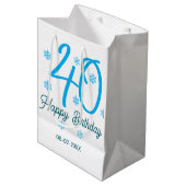 40th birthday add name date year blue template ミディアムペーパーバッグ (正面アングル)