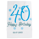 40th birthday add name date year blue template ミディアムペーパーバッグ (裏面)