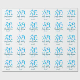 40th birthday add name date year blue template ラッピングペーパー