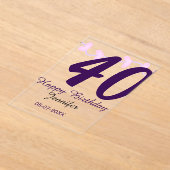 40th birthday add name date year purple floral pin アクリル招待状 (レイダウン)