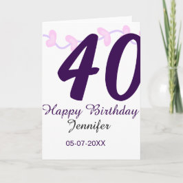 40th birthday add name date year purple floral pin カード