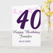 40th birthday add name date year purple floral pin カード (黄色い花)
