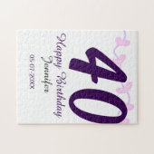 40th birthday add name date year purple floral pin ジグソーパズル (横)