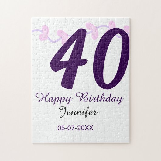 40th birthday add name date year purple floral pin ジグソーパズル (縦)
