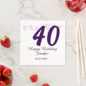 40th birthday add name date year purple floral pin スタンダードカクテルナプキン (インサイチュ)