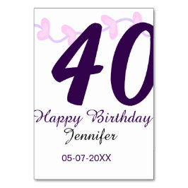 40th birthday add name date year purple floral pin テーブルナンバー