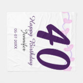 40th birthday add name date year purple floral pin フリースブランケット (正面(横))