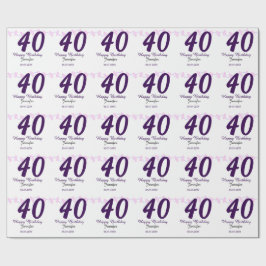 40th birthday add name date year purple floral pin ラッピングペーパー